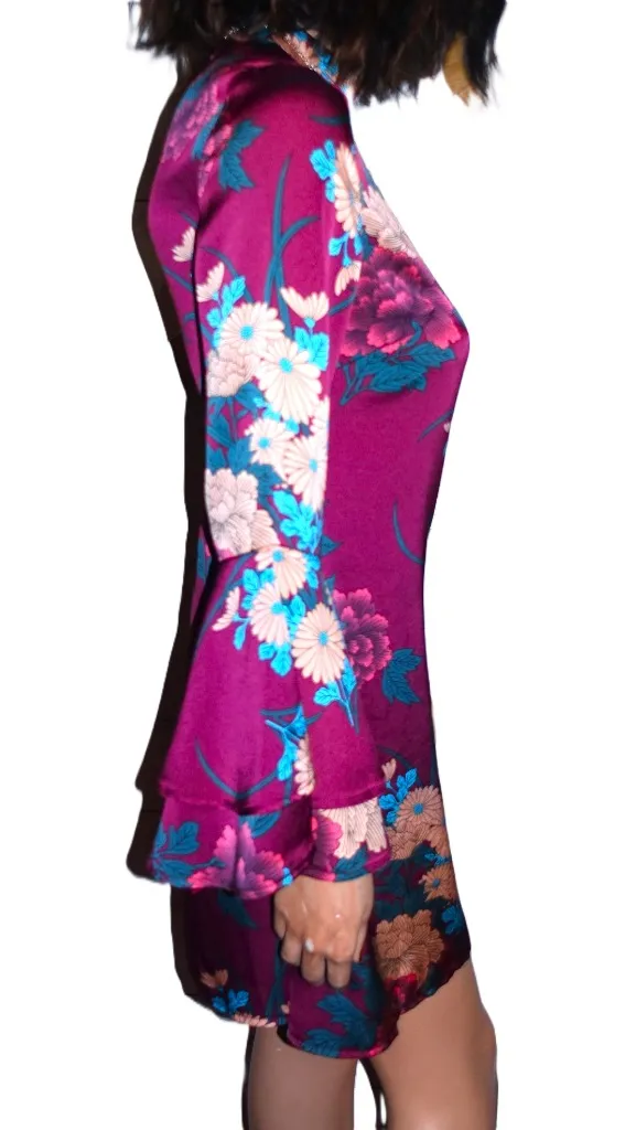 Parisian Asian Inspired Burgundy Floral Dress 8 - Image 7
