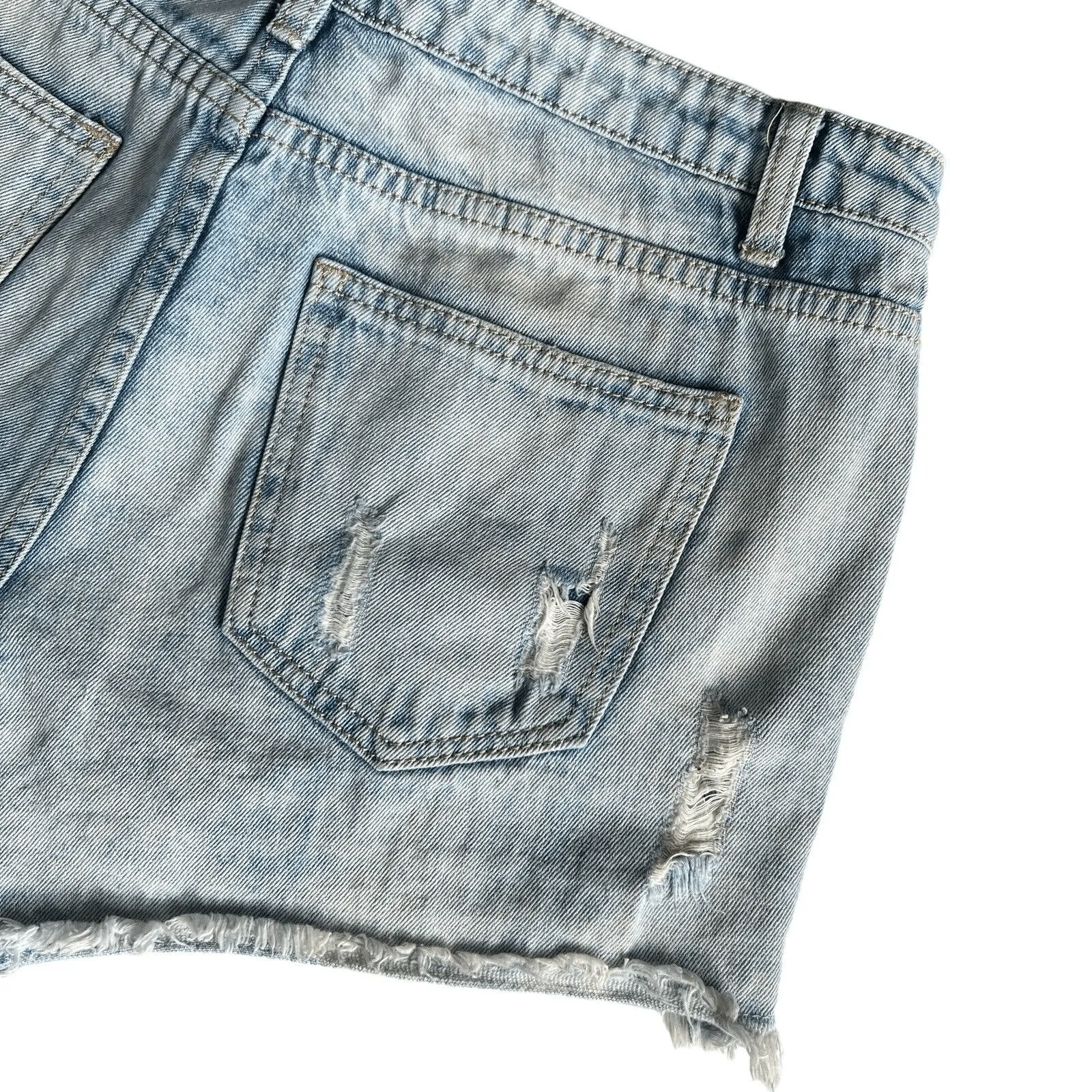 Girls on Film Denim Jean Shorts Distressed Cut Off Pearls Size 8 Blue - Image 7