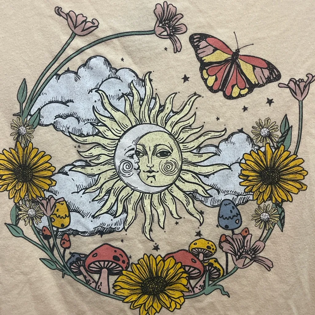 Cold Crush Sun & Moon Floral Graphic Tee – Women’s XS Crop top - Image 2