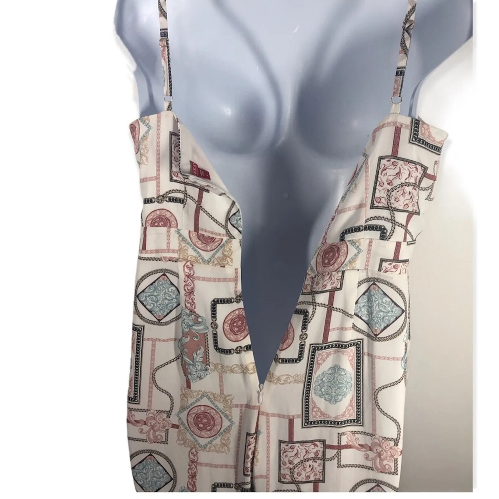 Guess Soliana Printed Wide Leg Jumpsuit Size L Sweetheart Neck Peep Hole - Image 13