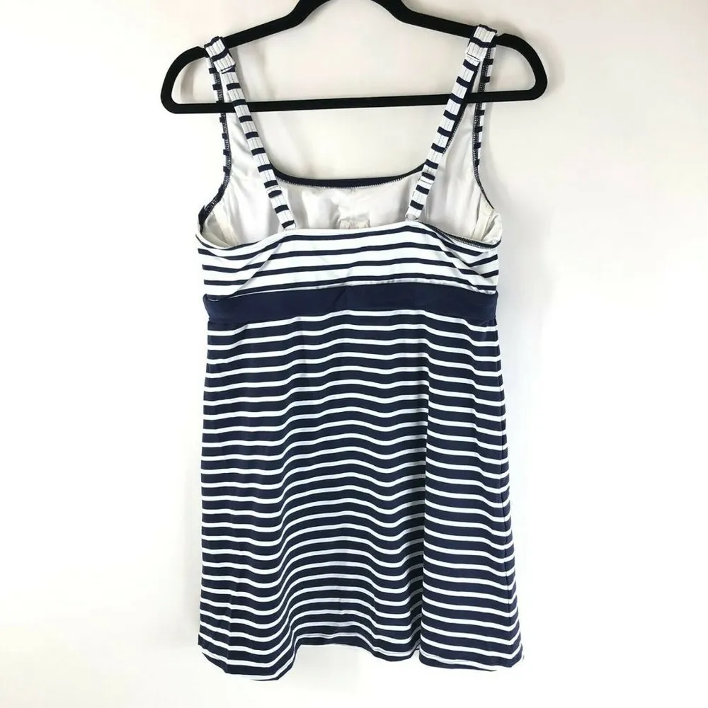 Lands End Tankini Top Dress Underwire Removable Pads Striped Navy Blue White 8 - Image 2