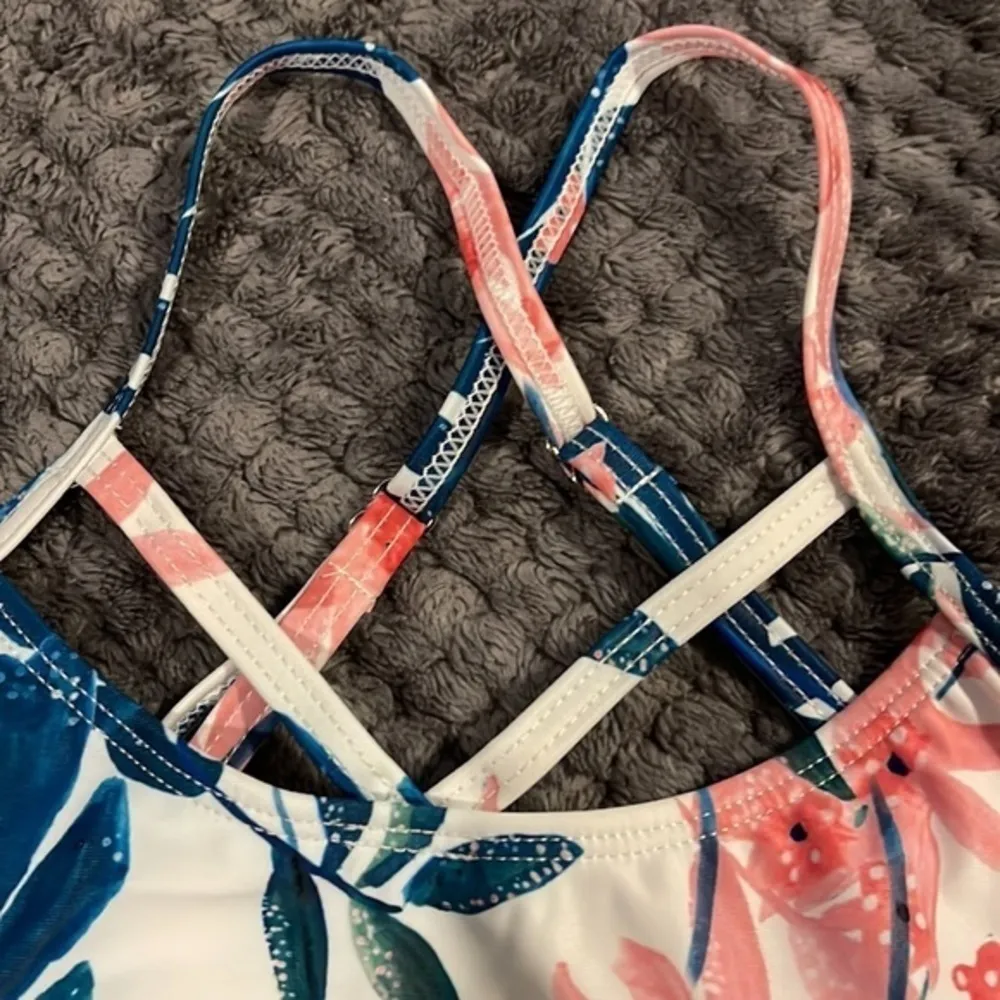 Women's Tankini Floral Tropical Two Piece Swimsuit Ruffle Top Size XL NWT #0209 Green - Image 4