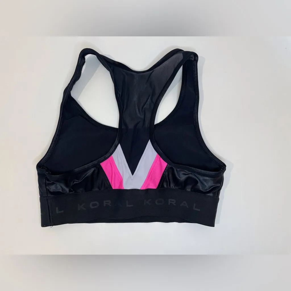 Koral Women’s Mesh-Back‎ Racerback Black Pink Sports Bra Size S - Image 4