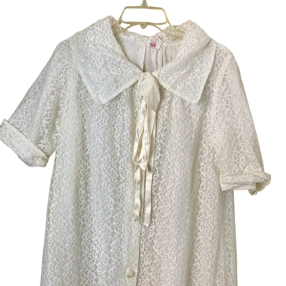 Vintage1950's Albert & Albert White Lace Peignoir Duster Robe Size Large White - Image 2