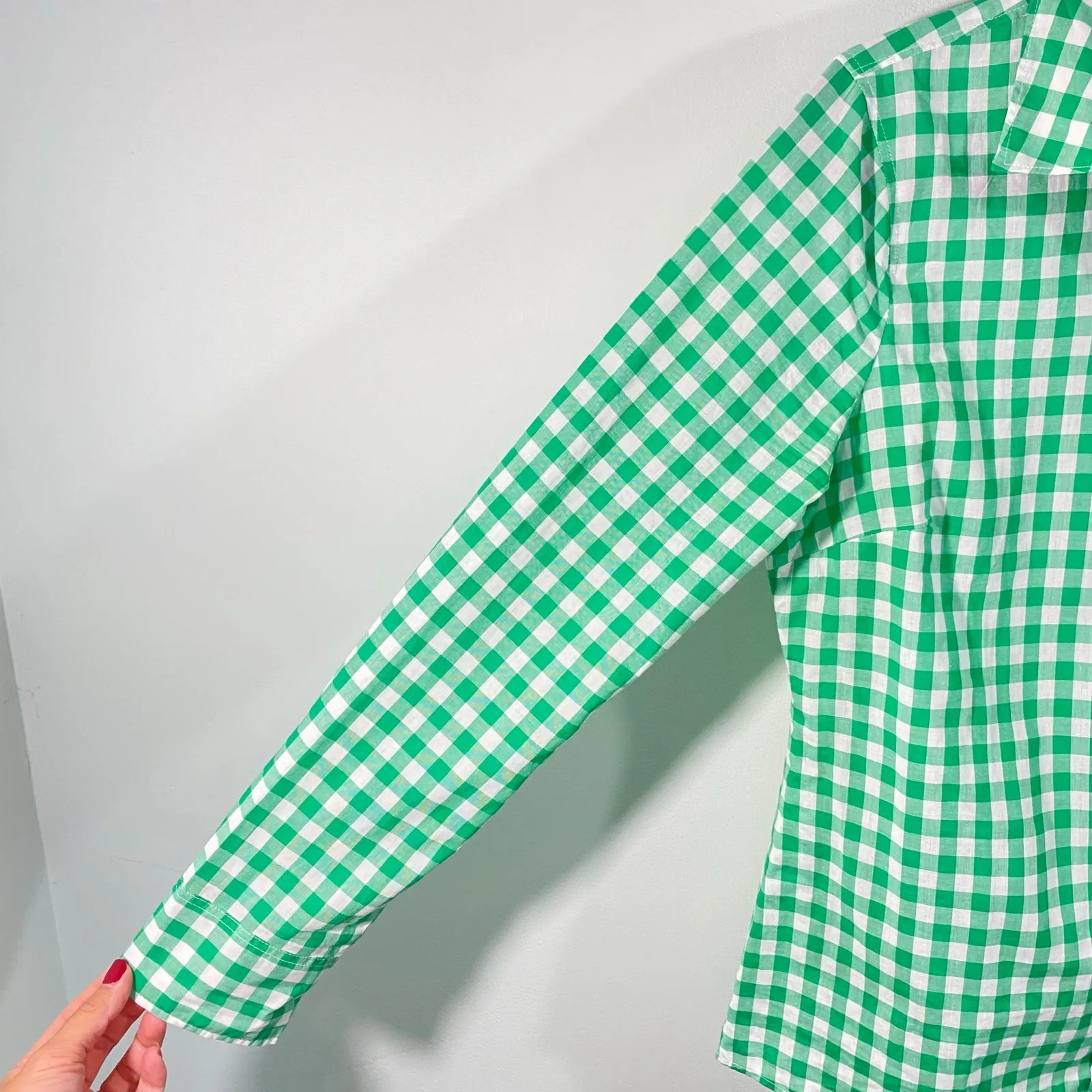 J Crew Women Green Gingham Lightweight Signature Fit Cotton Shirt Size S #AL495 - Image 7