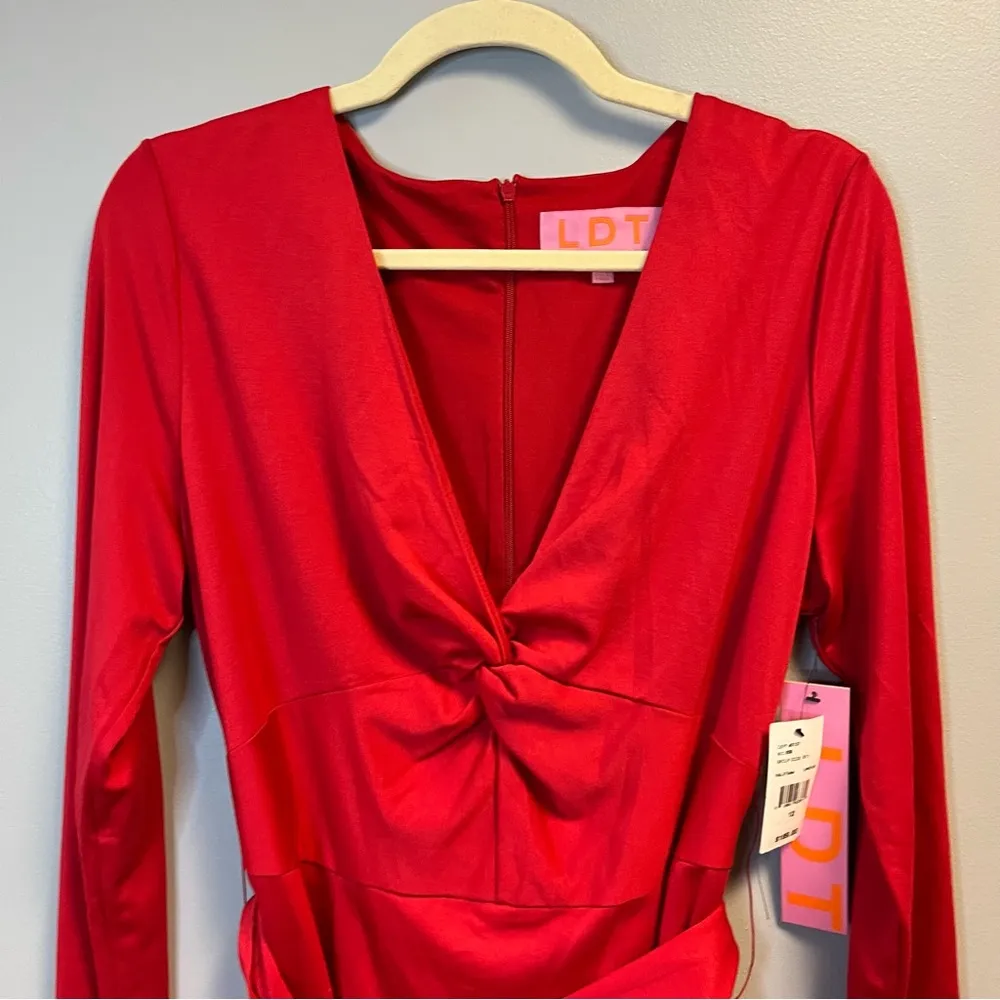 LDT Dress Red Heidi Knot Front Plunge V - Image 7