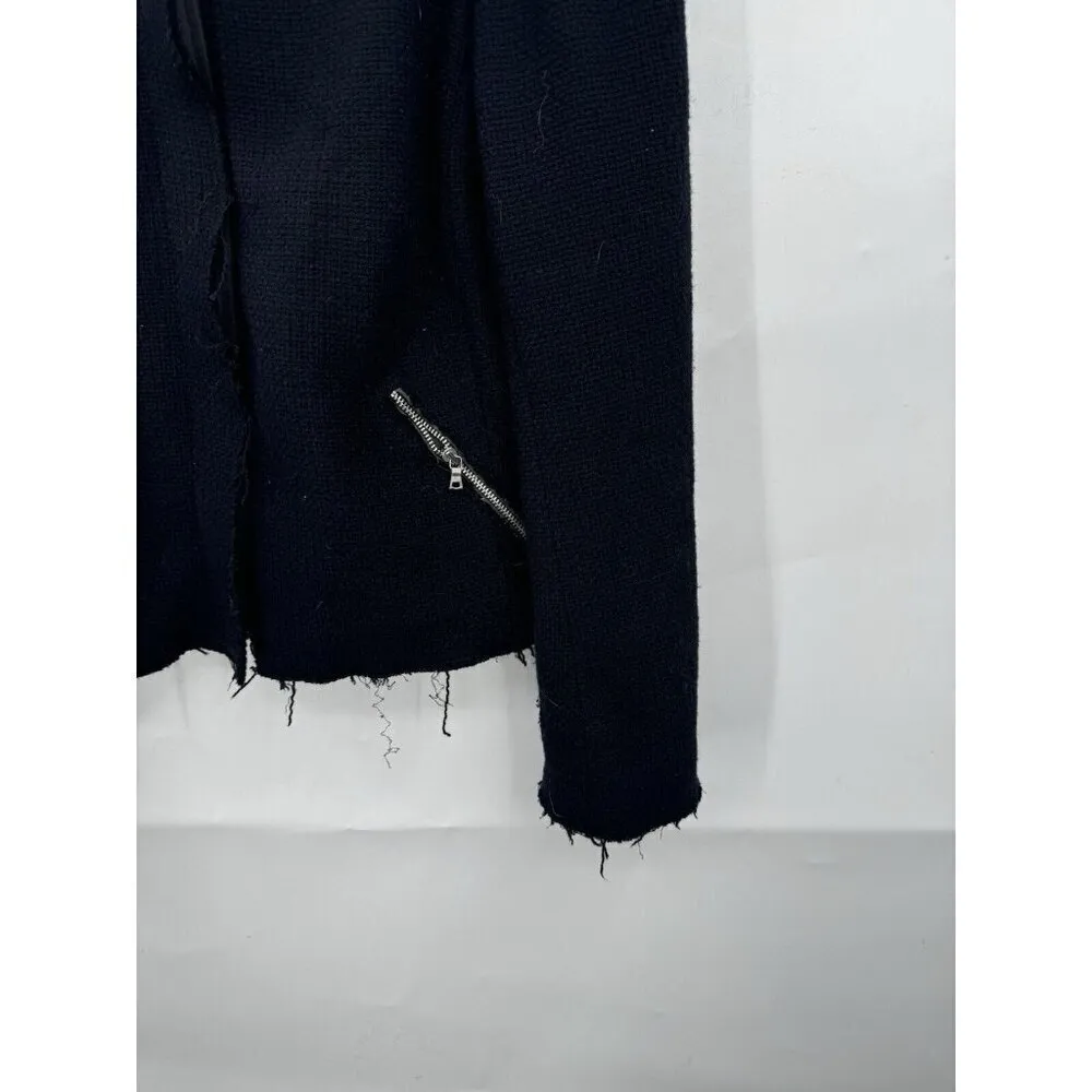 GAP Twee Boucle Jacket Women 12 Navy Blue‎ Distressed Bohemian Retro Punk Frayed - Image 3