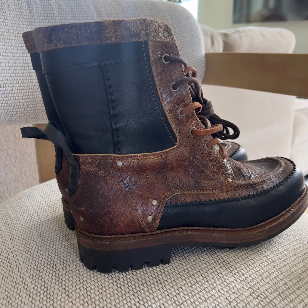 NWOB Free People We The Free Holland Mocc Toe Boots in Chestnut Crackle / Black - Image 9