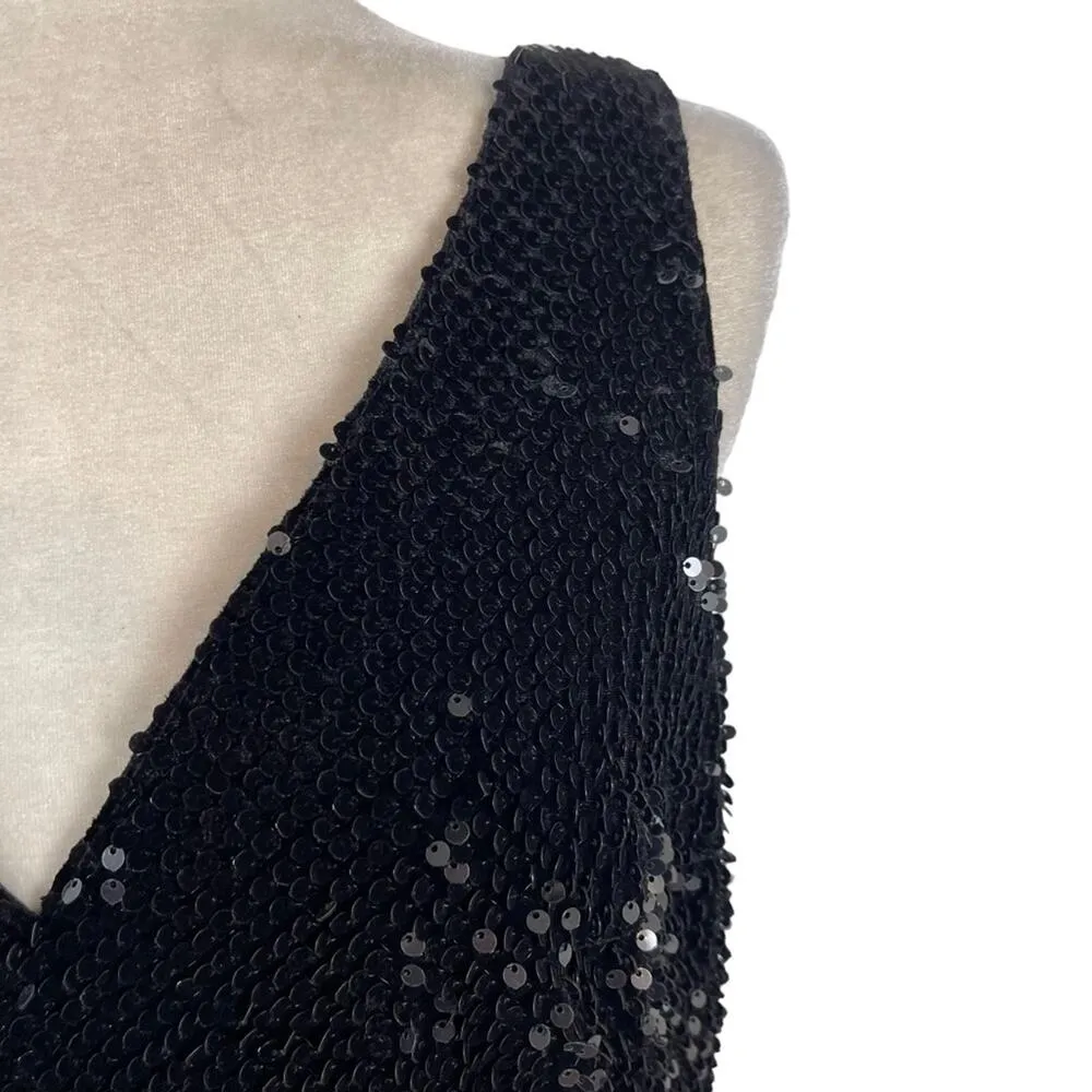 Akris Punto Velvet Sequin Sleeveless Dress Tailored Sheath Cocktail Black Size 8 - Image 5