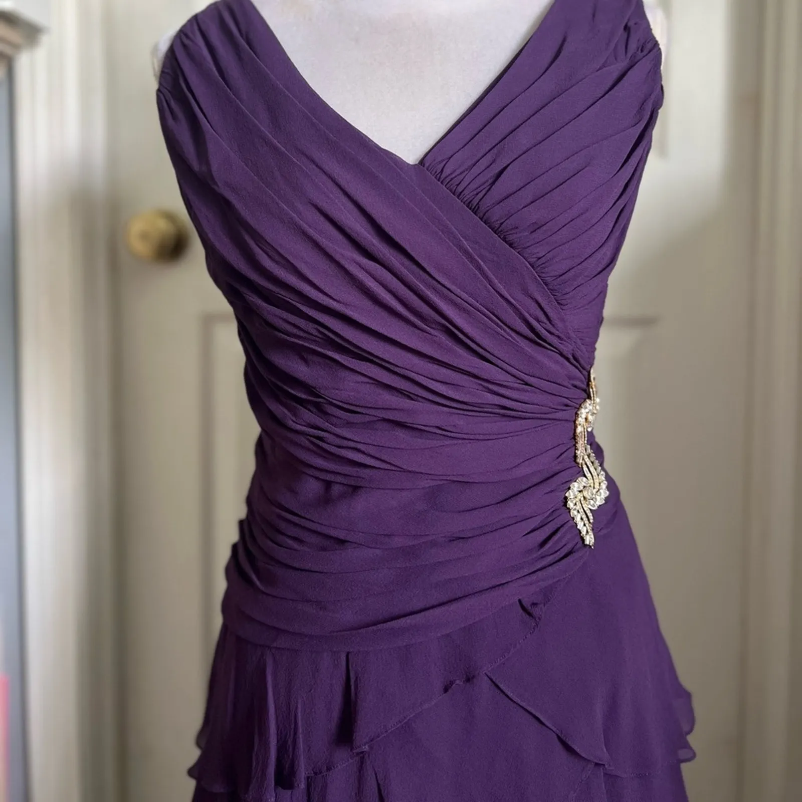 Tadashi Shoji Vintage 90s Silk Chiffon Tiered Ruched Evening Gown Dress - Image 8