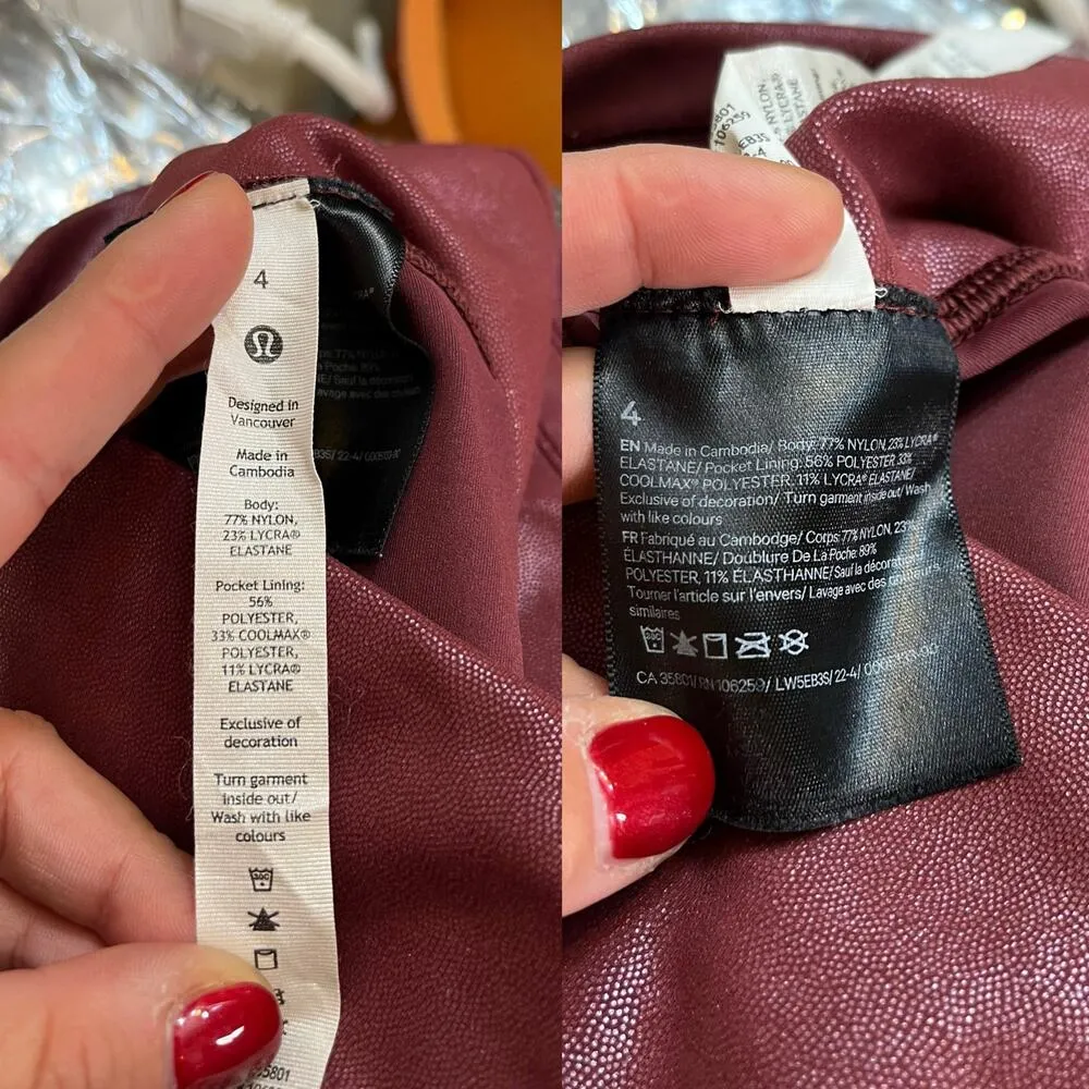 LULULEMON Lab Training Wunder Train High-Rise Leggings 28" Burgundy Glossy 4 EUC - Image 7