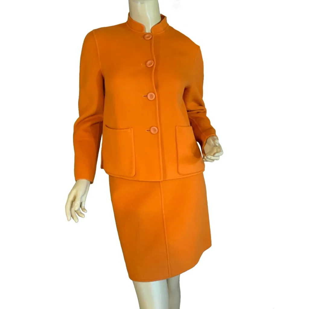 CAROLE LITTLE VINTAGE Y2K ORANGE WOOL BLEND SKIRT SUIT (XS/4) - Image 2