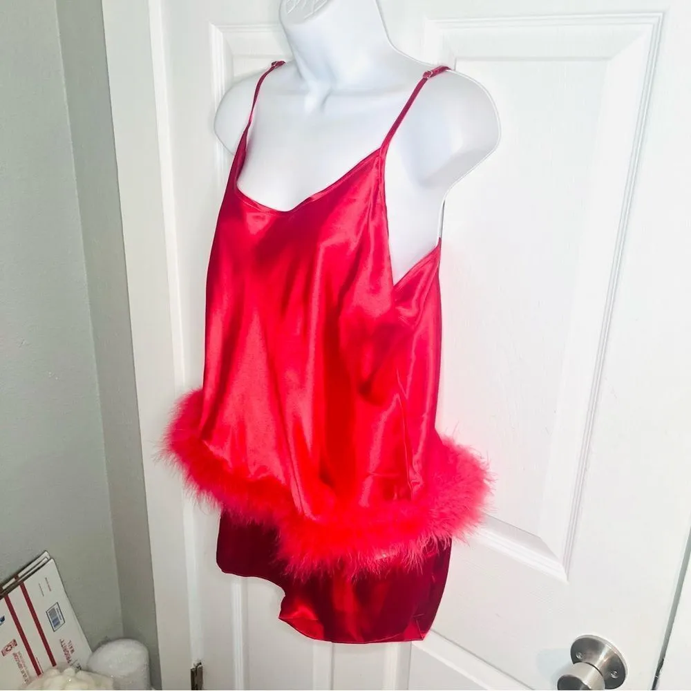 In Bloom Jonquil Nayeli Marabou Feather Trim Satin Camisole Shorts Pajamas M NWT Red Size M - Image 7