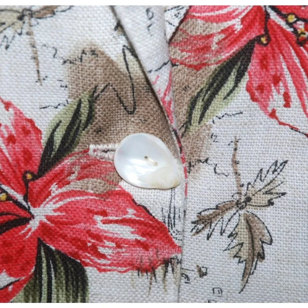 Tofy Tan Hawaiian Floral Jacket Size 8 Flax Blend Shoulder Pads Short Sleeves - Image 4