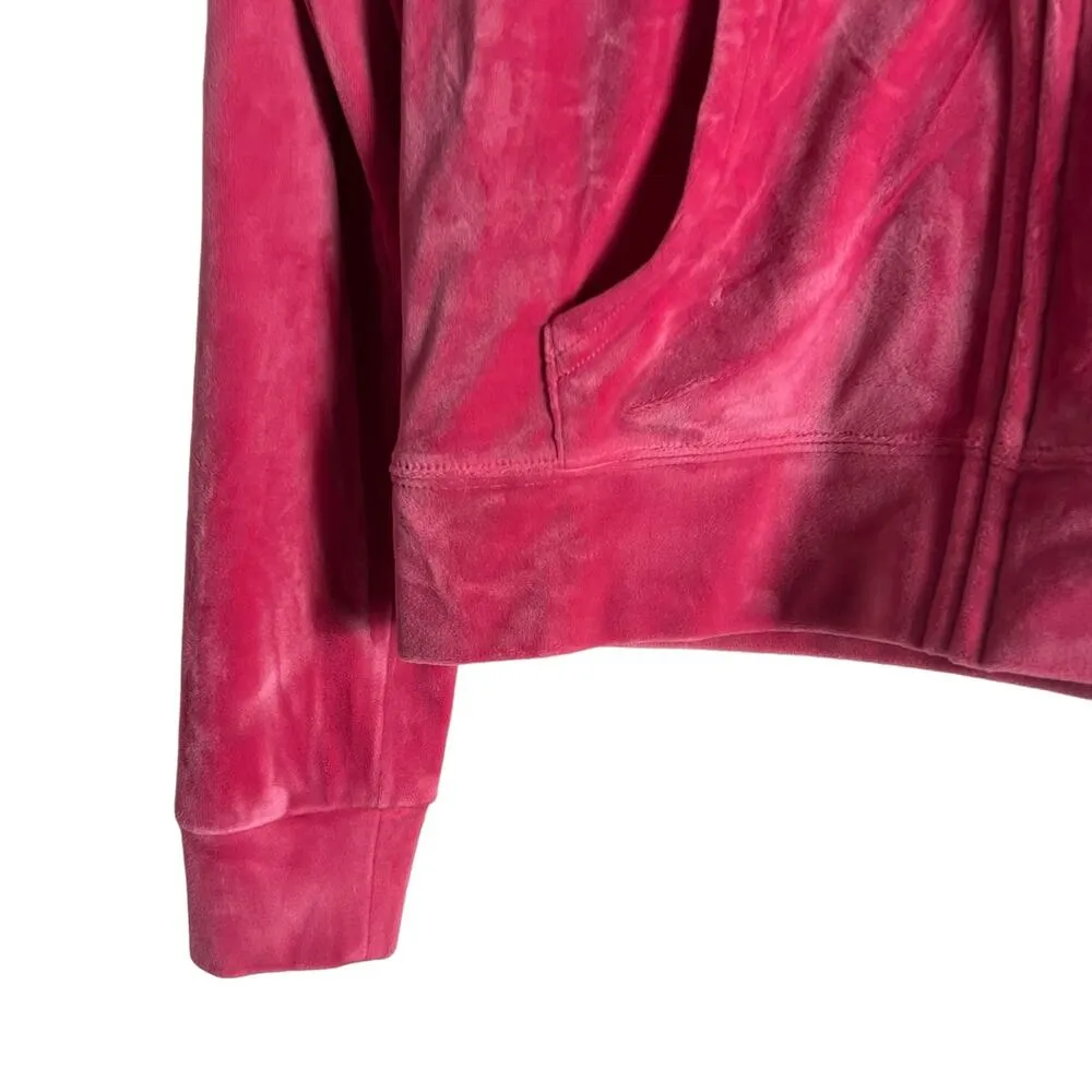 Juicy Couture Pink Velour Y2K Tracksuit Zip Up Hooded Jacket Size M - Image 3