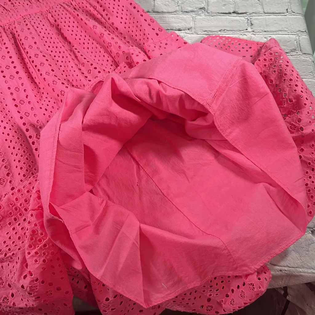 J.Crew Bubblegum Pink Cotton Eyelet Ruffle Midi Dress size 4 NEW - Image 7