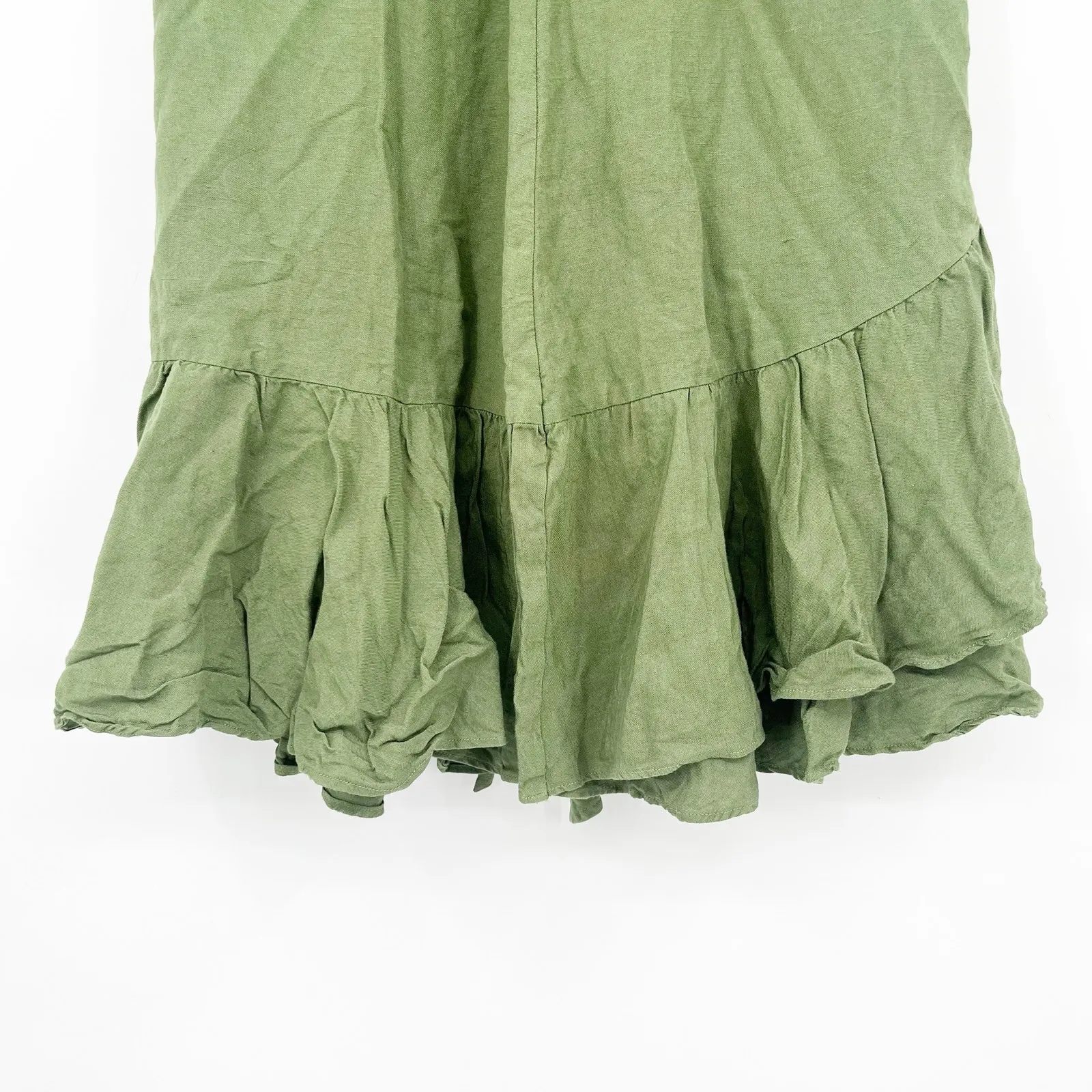 ANN TAYLOR Womens Linen‎ Blend Ruffle Beachy Lagenlook Knee Length Skirt Green - Image 8