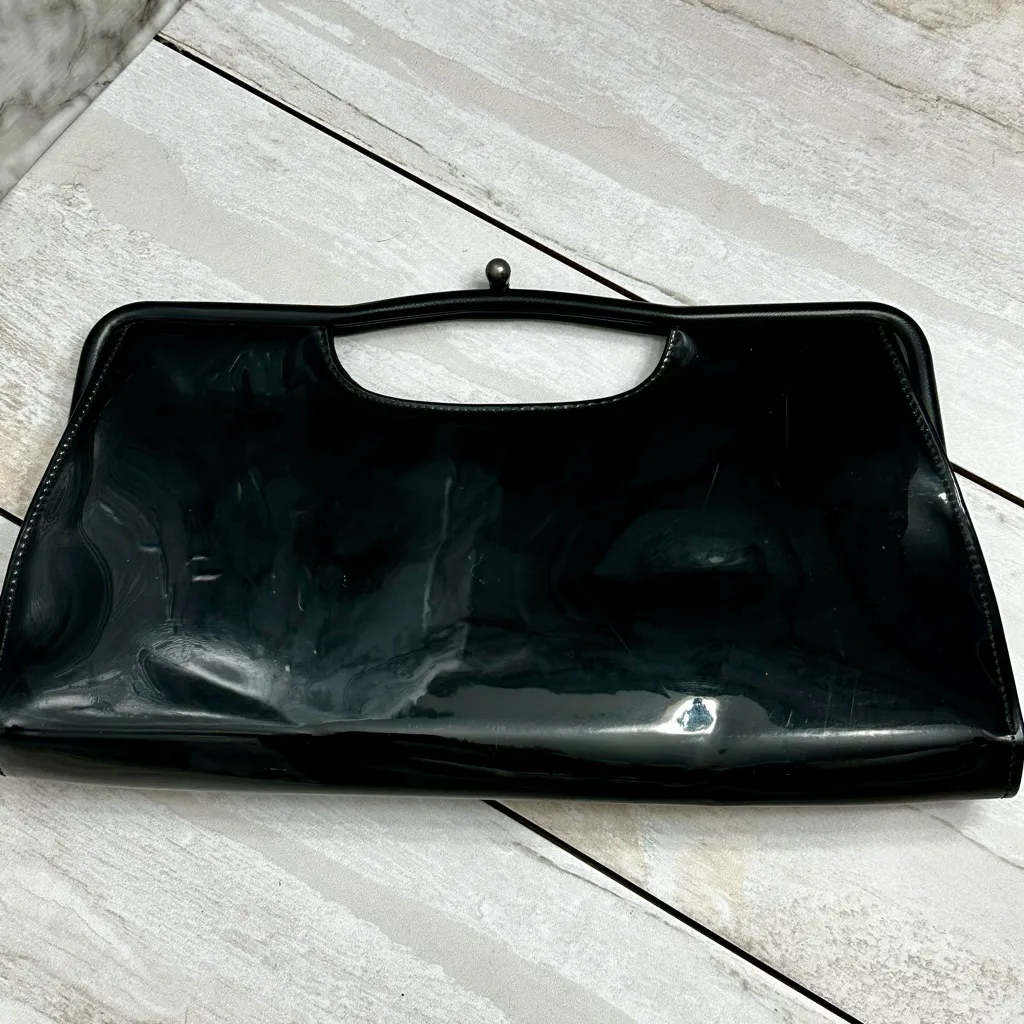 Black Patent Leather Framed Clutch Vintage Classic Elegant 1950s Glamorous - Image 2