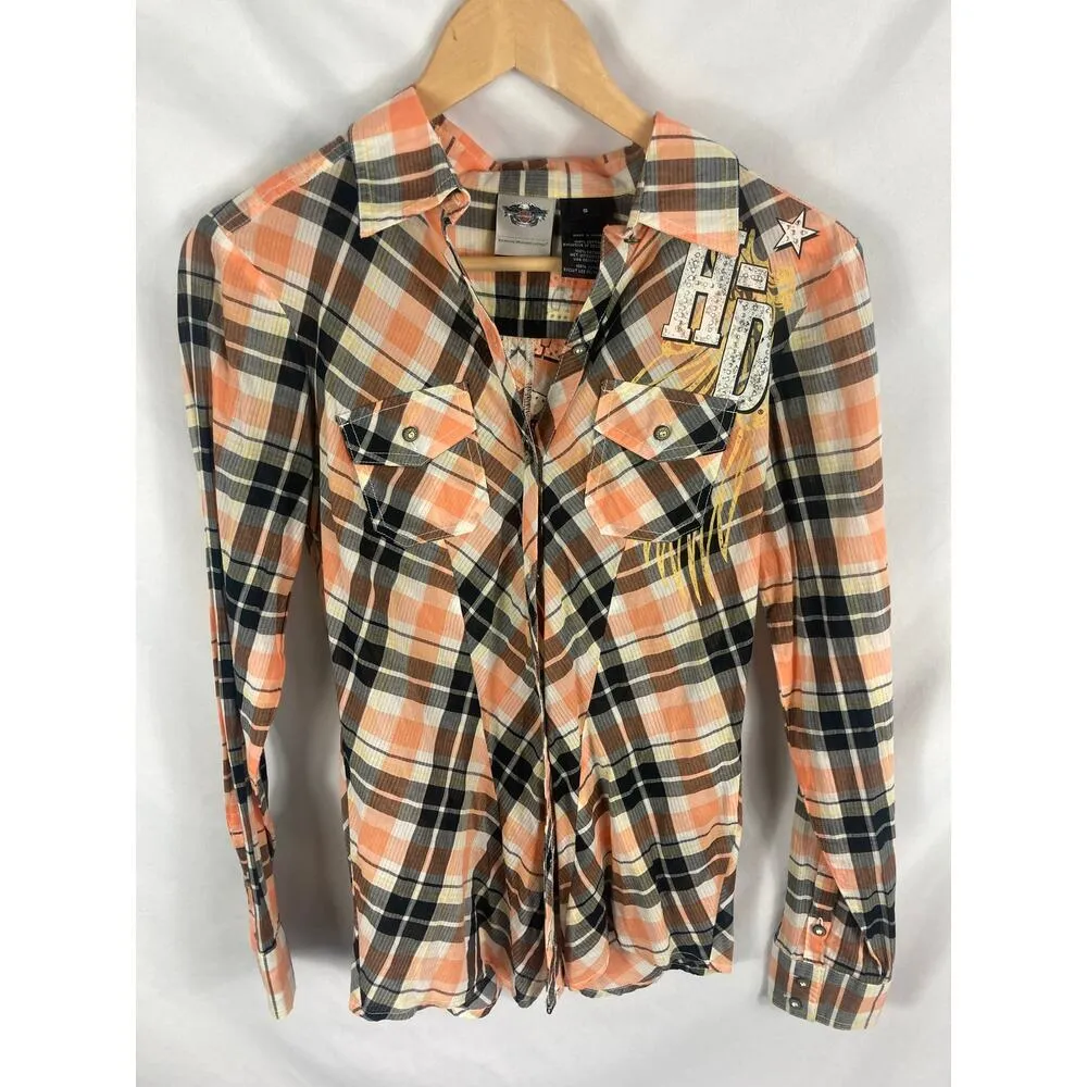 Harley Davidson Button Down Lightweight Plaid Shirt Size Small - Image 5