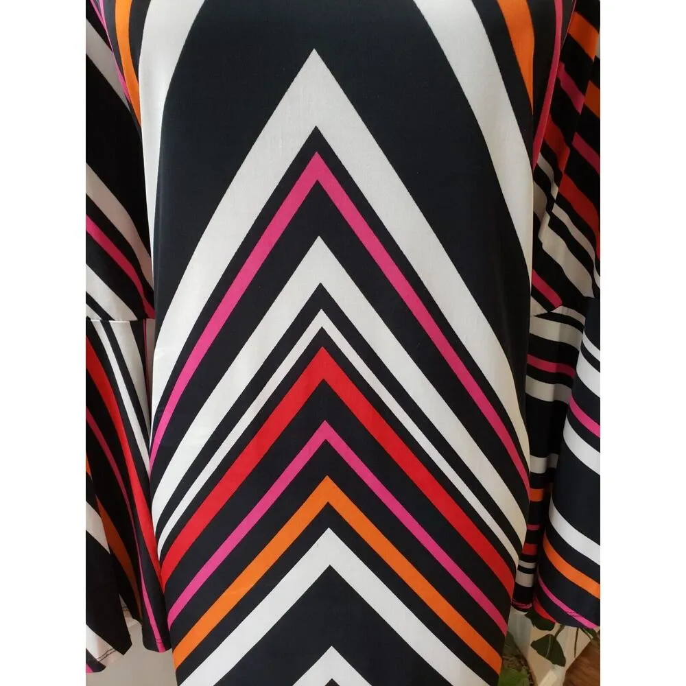 Tacera Women's Multicolor Polyester Scoop Neck Long Sleeve Knee Length Dress 1X - Image 3