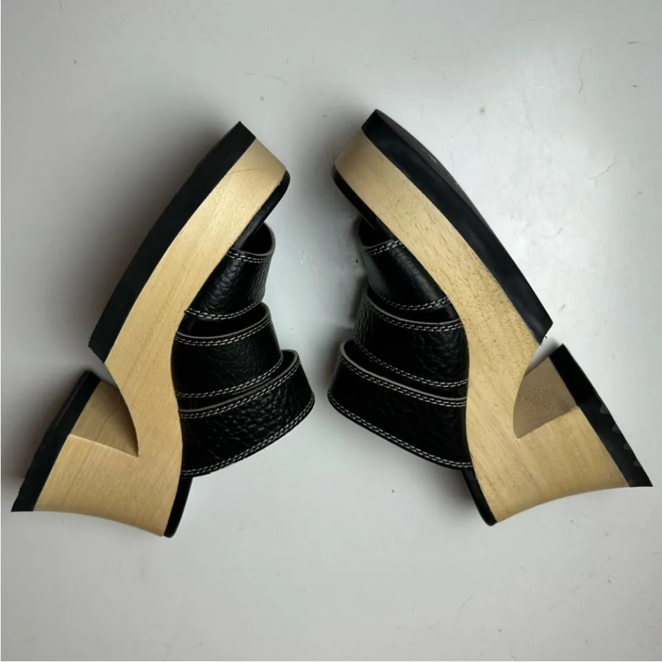 Miista Deanne Black Leather Chunky Wood Platform Sandals – 8.5 Tan - Image 6