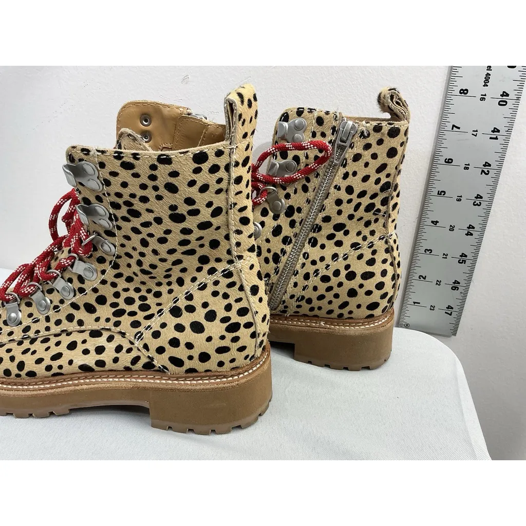 Womans Dolce Vita Combat Boots 6.5 Beige Black Polka Dot Side Zip Lace Up NWOT - Image 4