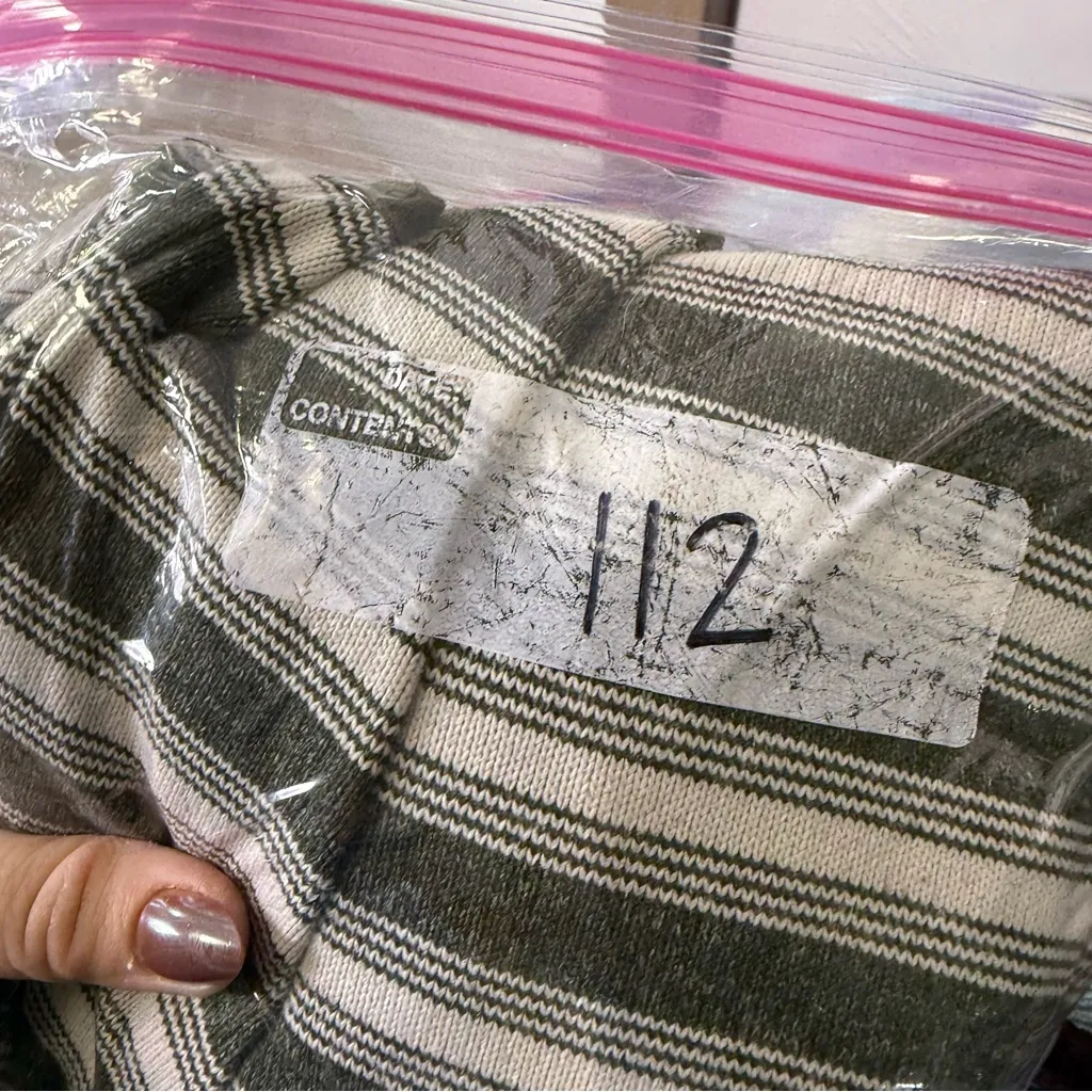 Eddie Bauer Olive Green White Stripe Popover Hoodie Sweatshirt Buttons Knit S - Image 7