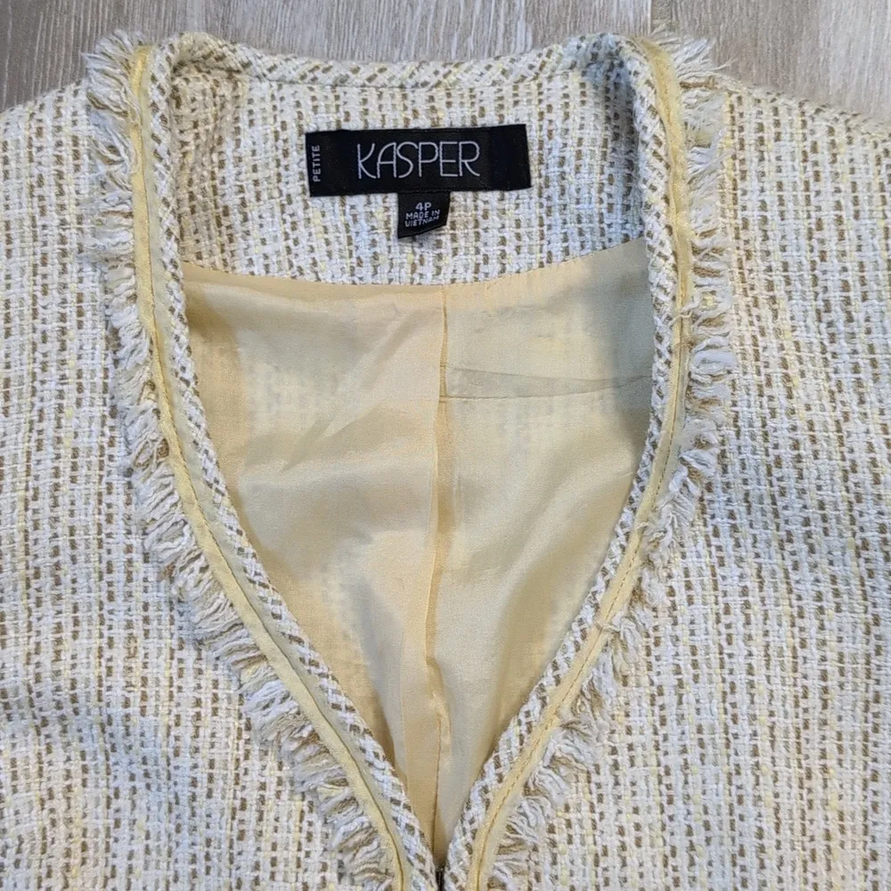 Kasper Petite Tweed Blazer Jacket | Kasper Yellow Tweed Jacket Size 4P - Image 7