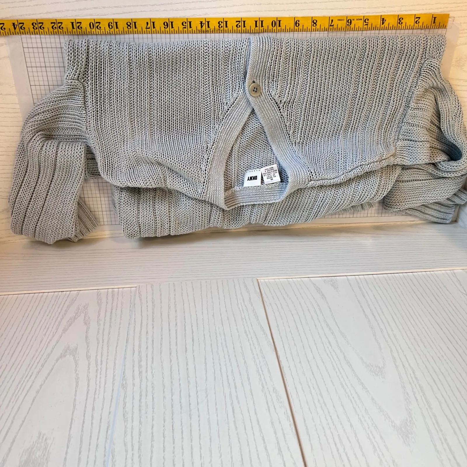 Y2K DKNY Egg Blue Sea Gray Linen Button Long Cardigan Ocean Sweater Women Size M - Image 5