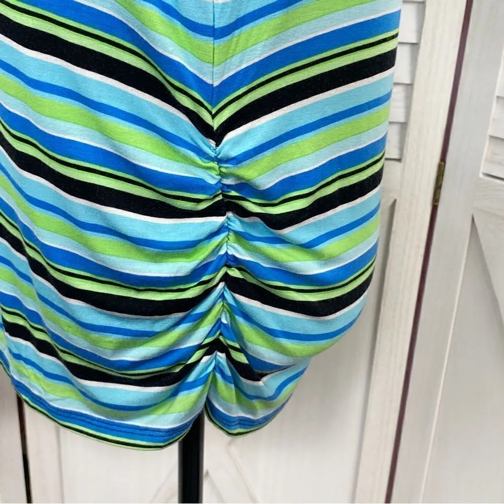 Ruby Rd. Beaded Neckline Striped Shirt Teal Lime Black Small Blue - Image 6