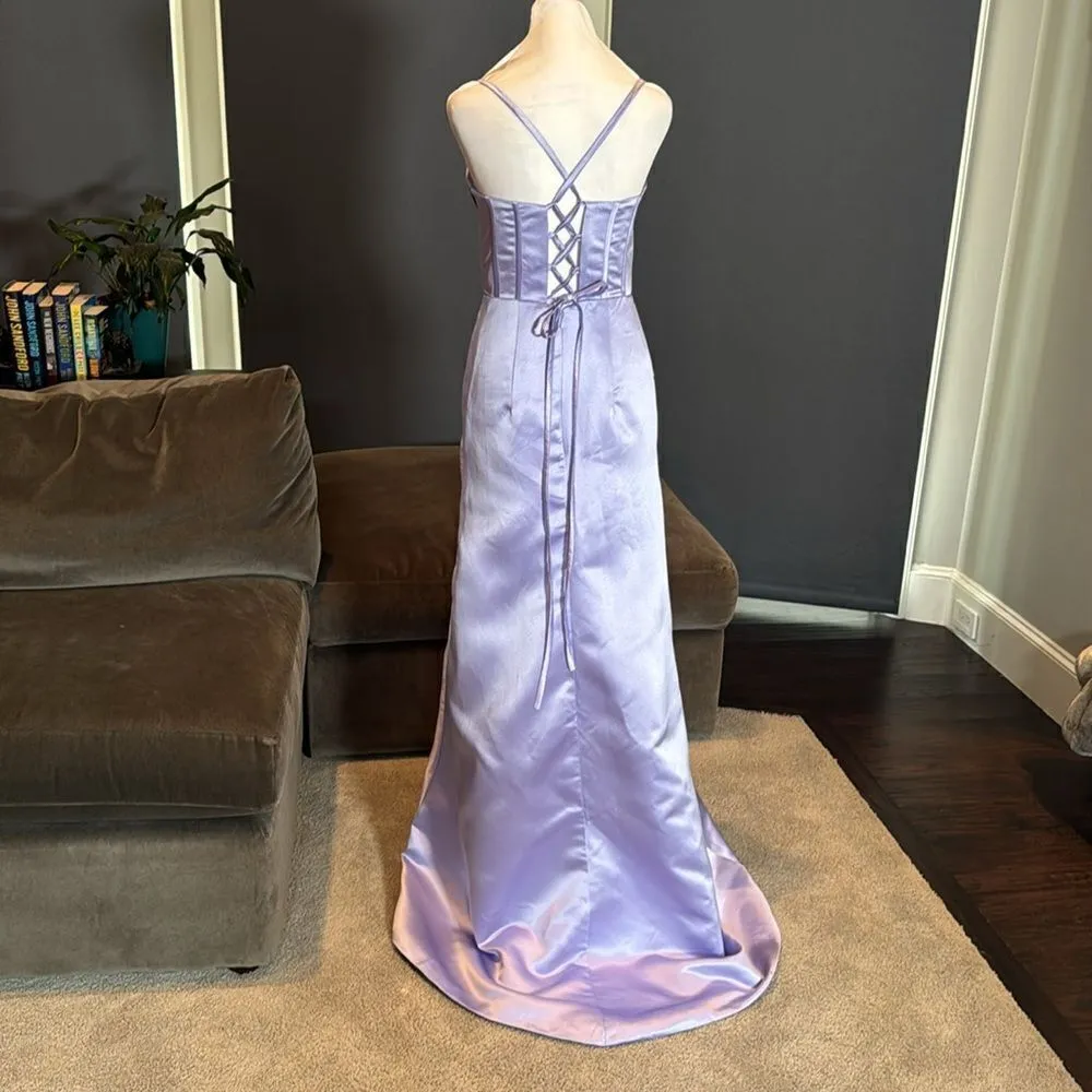 Women’s Purple Full Length Prom Party Dress Criss Cross Straps Leg Slit Size 6 - Image 5
