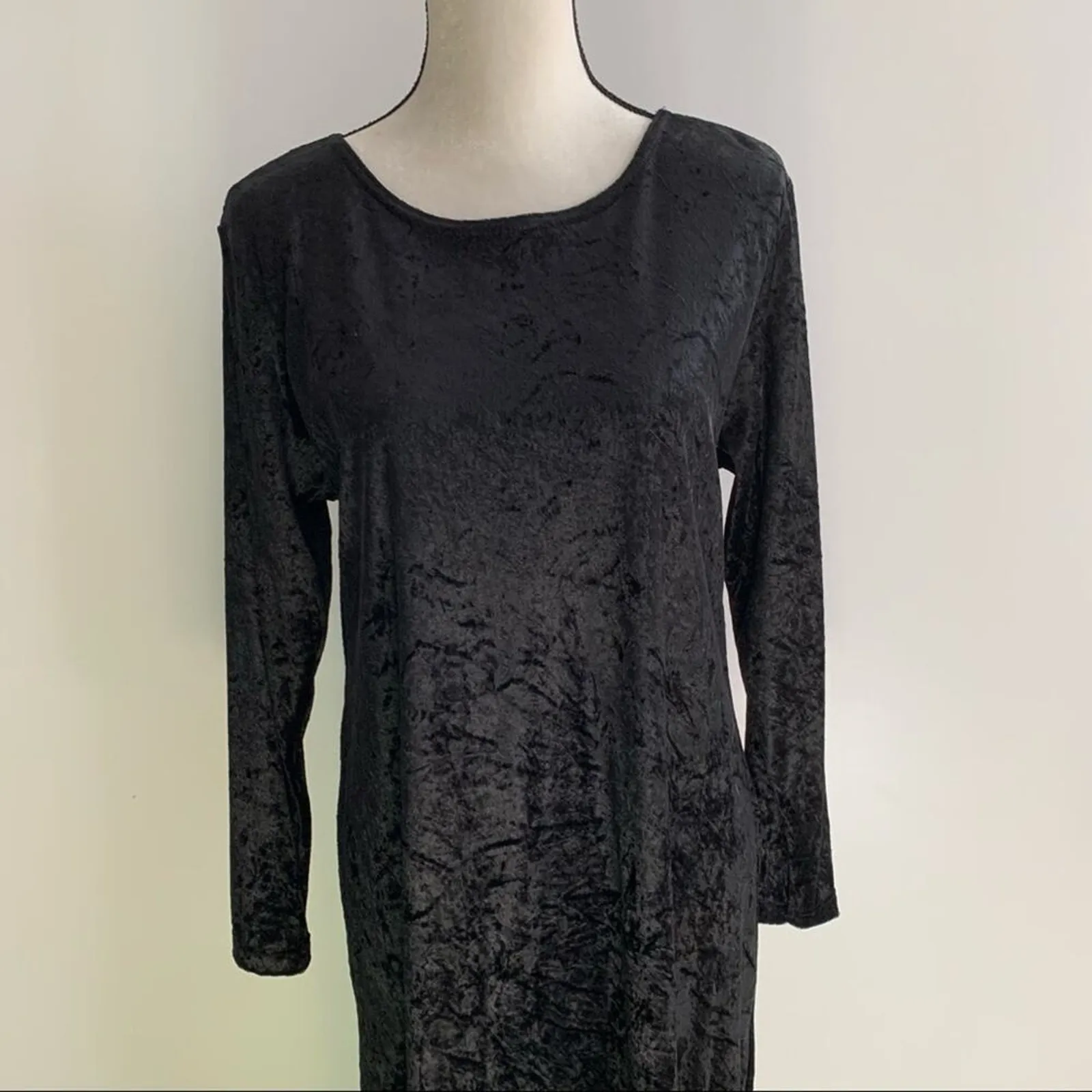NWT New Visions Vintage Black Velour Velvety Long Modest Maxi Dress size L 12/14 Size L - Image 3