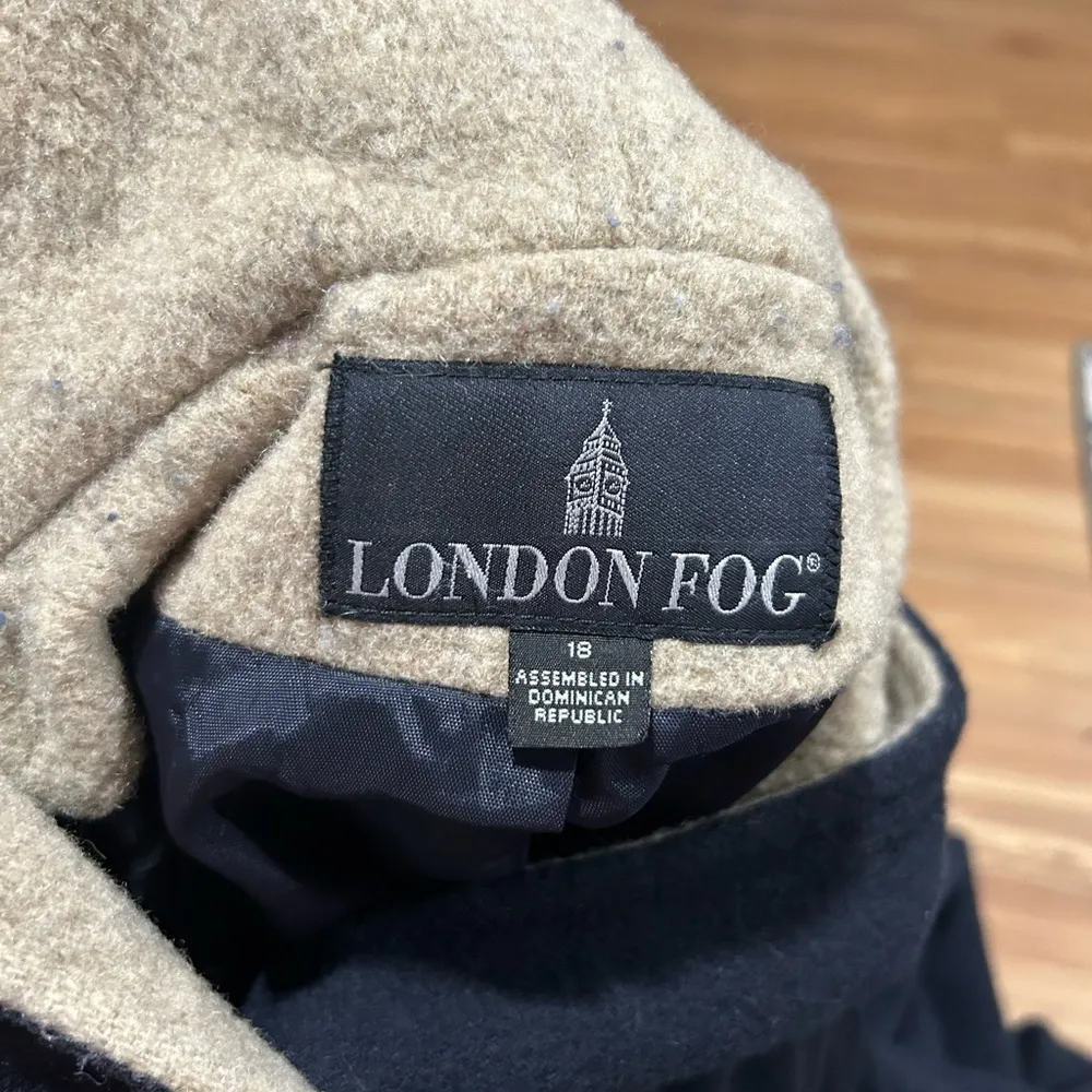 London Fog Hooded Pea Coat Navy Blue Size 18 - Image 3