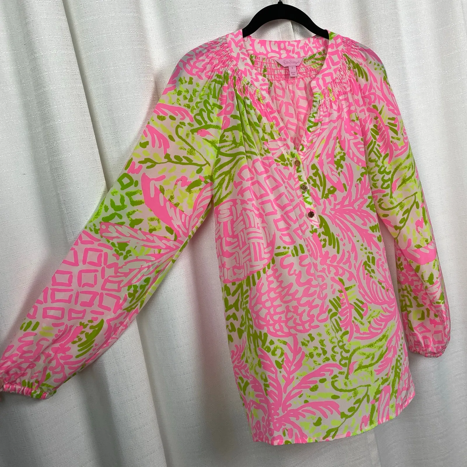 Lilly Pulitzer Pink&Green Silk Elsa Top Home Slice Pink Pineapple Sz.S - Image 9