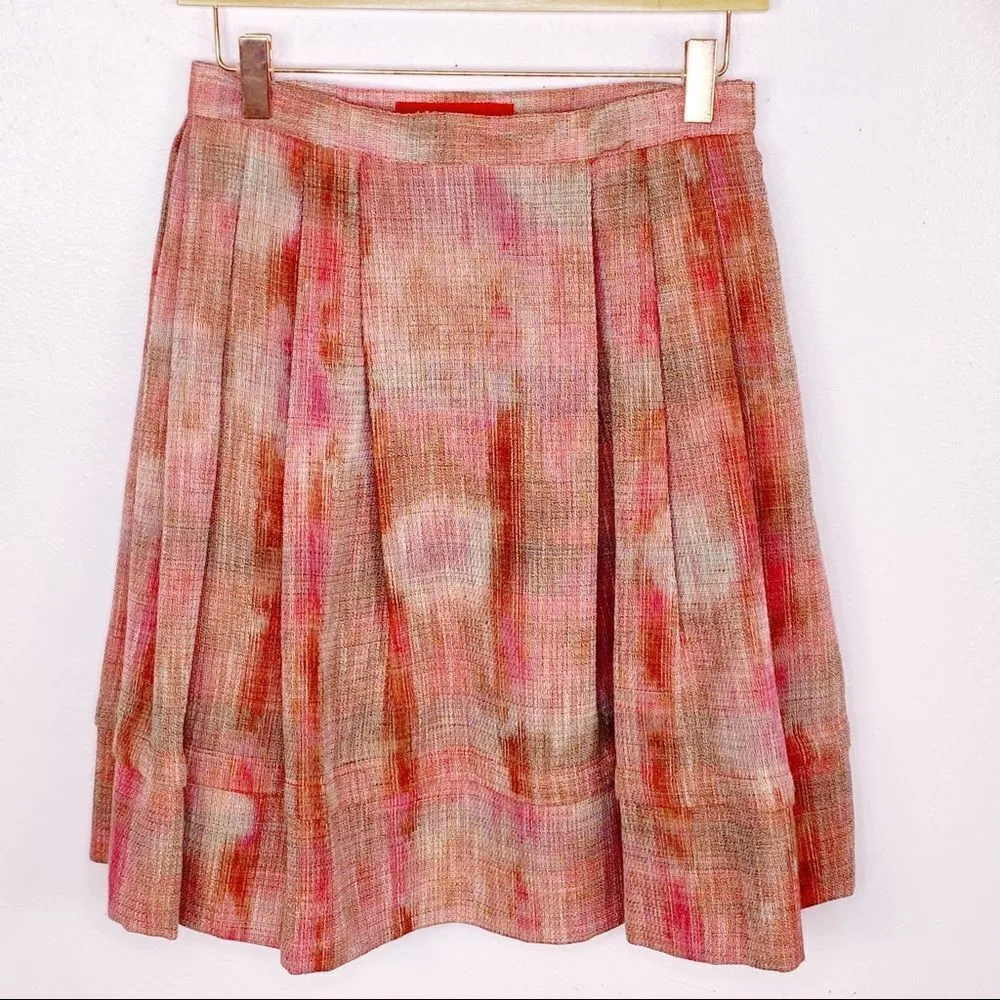AK Anne Klein Petite Plaid Linen Blend Pleated A-line Skirt Pink Brown‎ 2P - Image 7