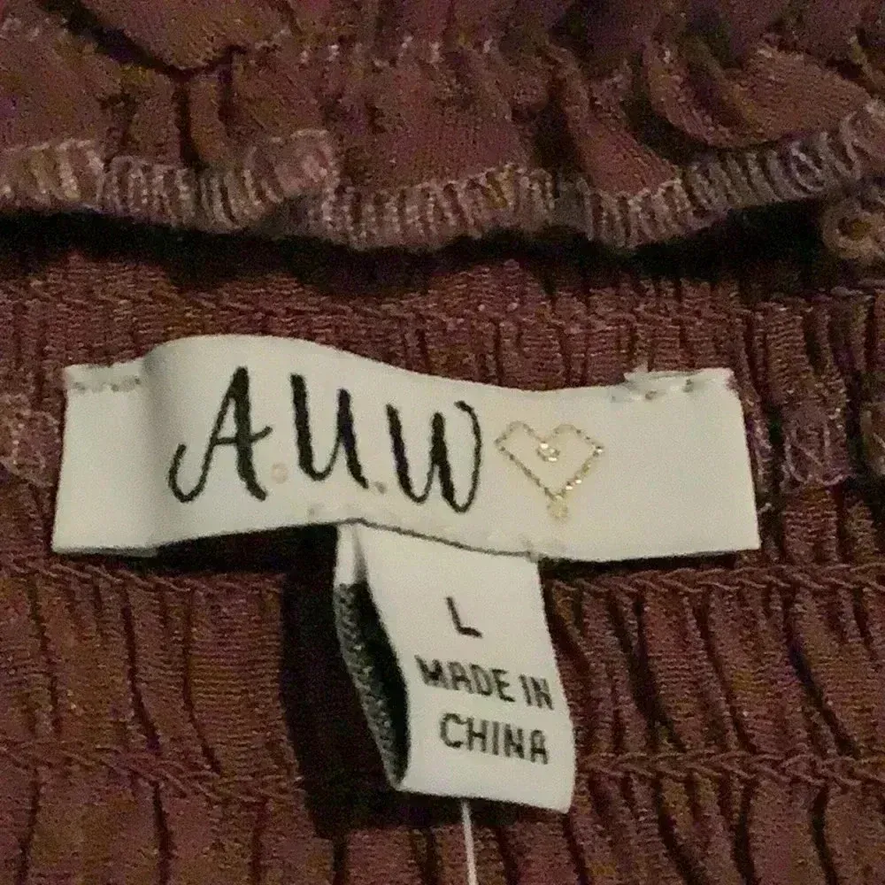 A U W Size Large Plum Ruffle Straps & Smocked Dress. New With Tags - Image 5