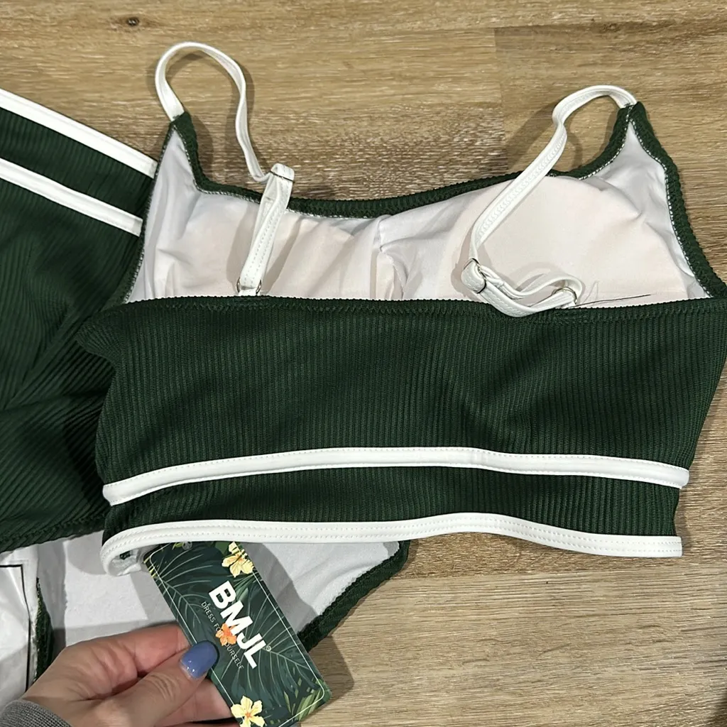 NWT ribbed women’s high waisted medium blooming jelly bikini with padded top - Image 3