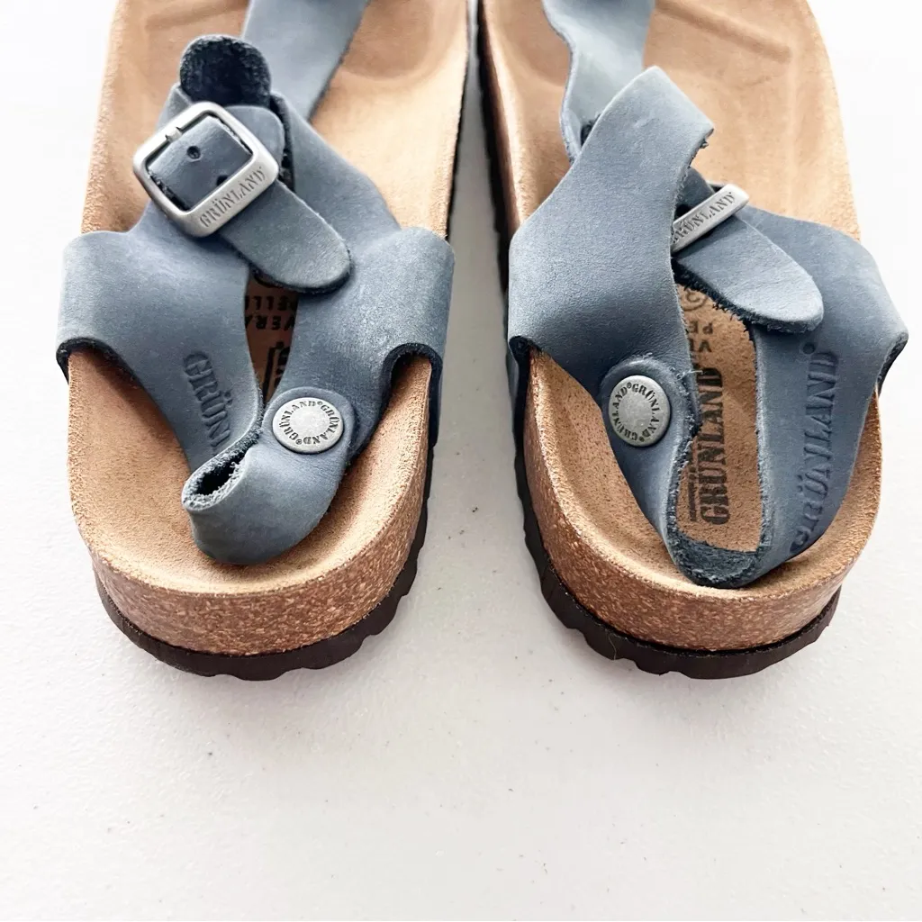Grundland Thong Leather Sandals in Dark Blue Size 6 - Image 5