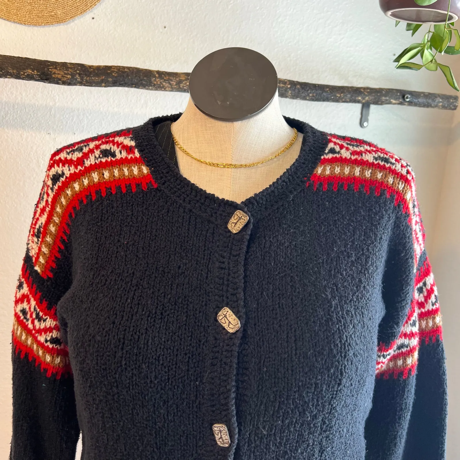 Vintage Caamano Wool Hand Knit in Peru Cardigan Sweater Size Large Blue - Image 6