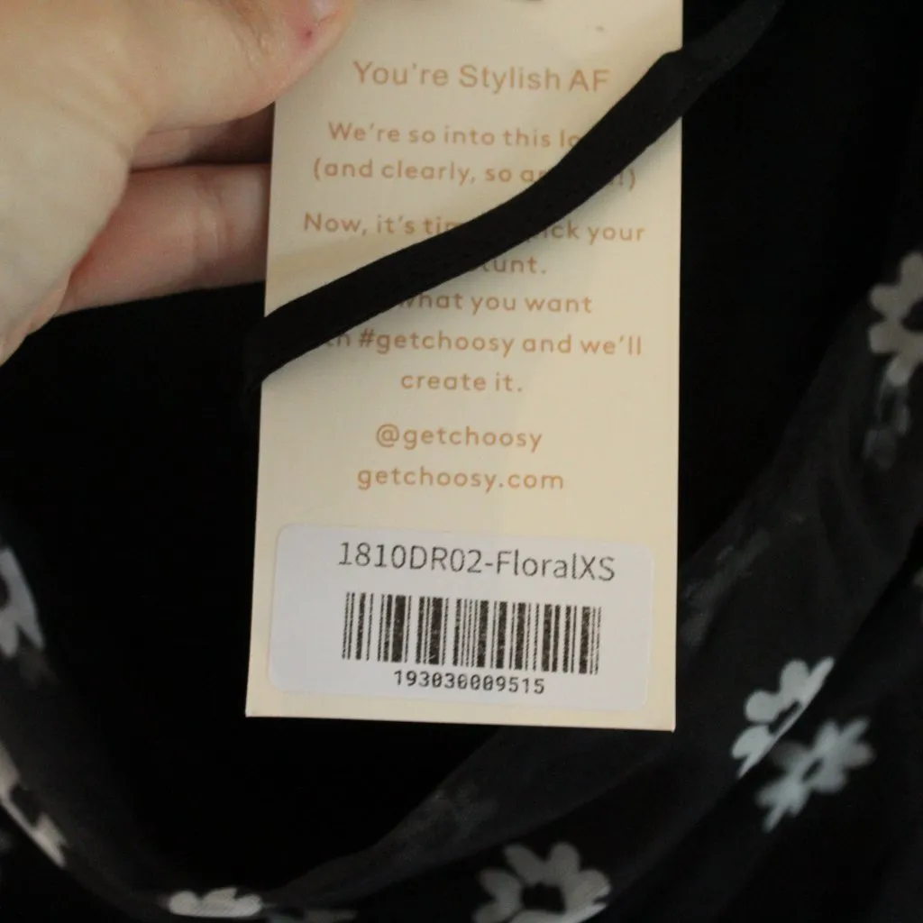 Choosy Black & White Floral Daisy Ruched Open Midrift Cutout Dress Size XS - Image 5