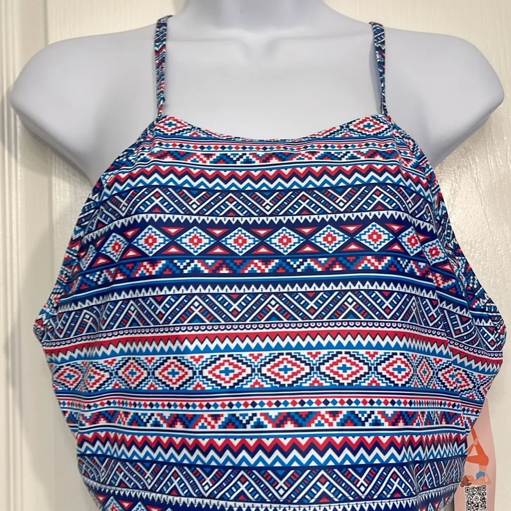 Women's High Neck 2PC Swimsuit Sport Navy Blue & White Size 2XL NWT #4027 - Image 3