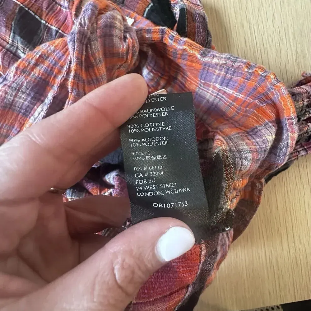 We The Free /Free People Size Small Washed Pop First Bloom Plaid Top Shirt 1346 - Image 13