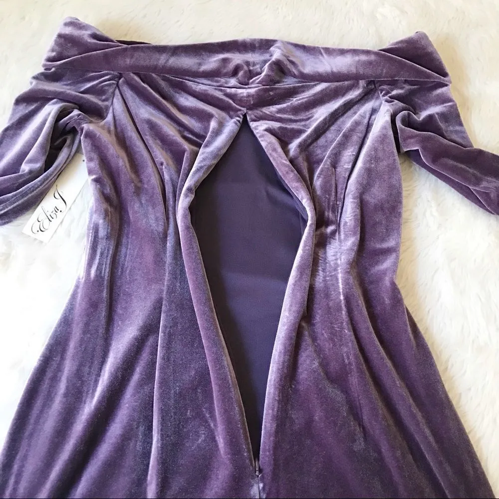 ELIZA J Velvet Off The Shoulder Dress Long Sleeve Short Sheath Purple Size 8 New - Image 10