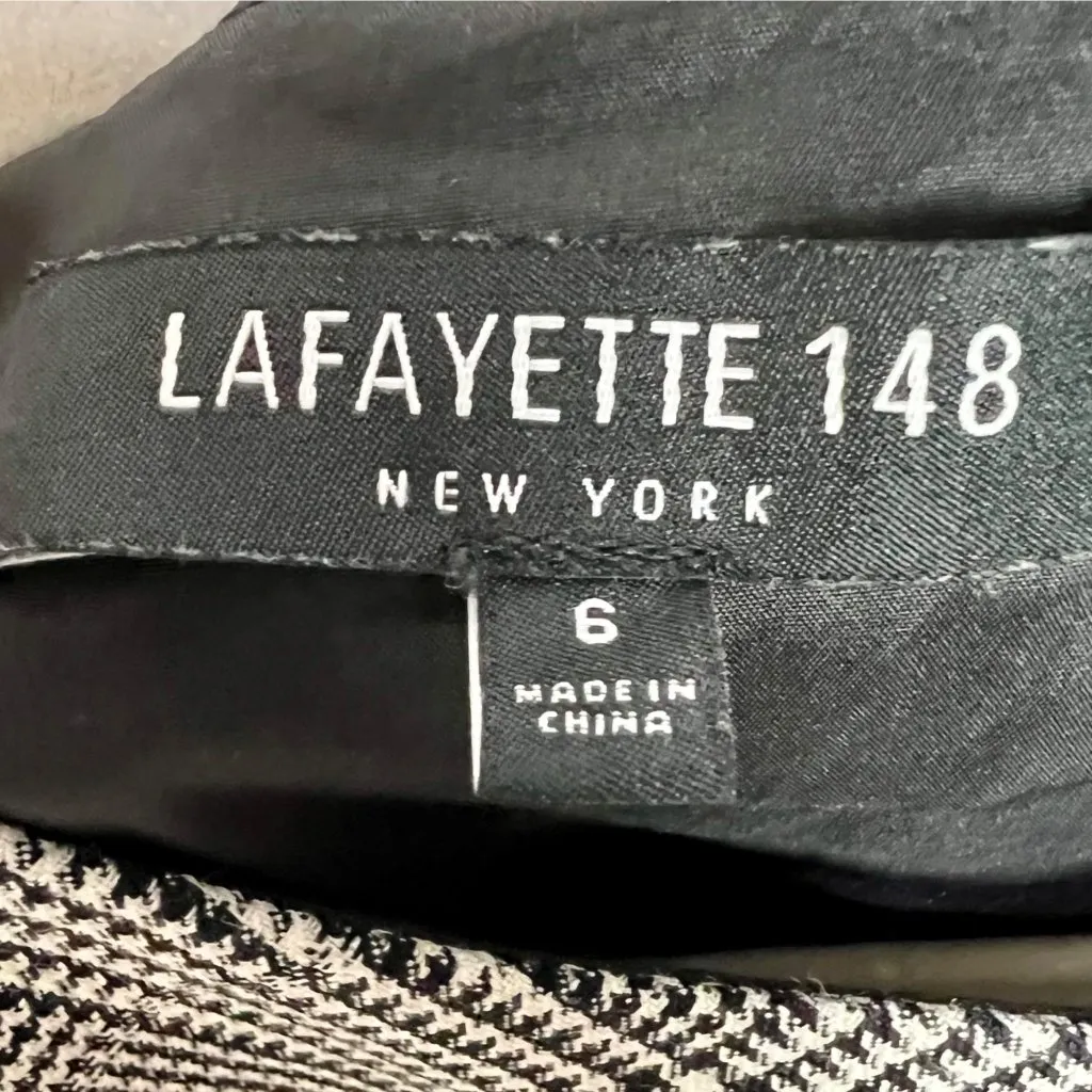 Lafayette 148 New York Delia Houndstooth Glen Plaid Sheath Dress 6 Black White - Image 8
