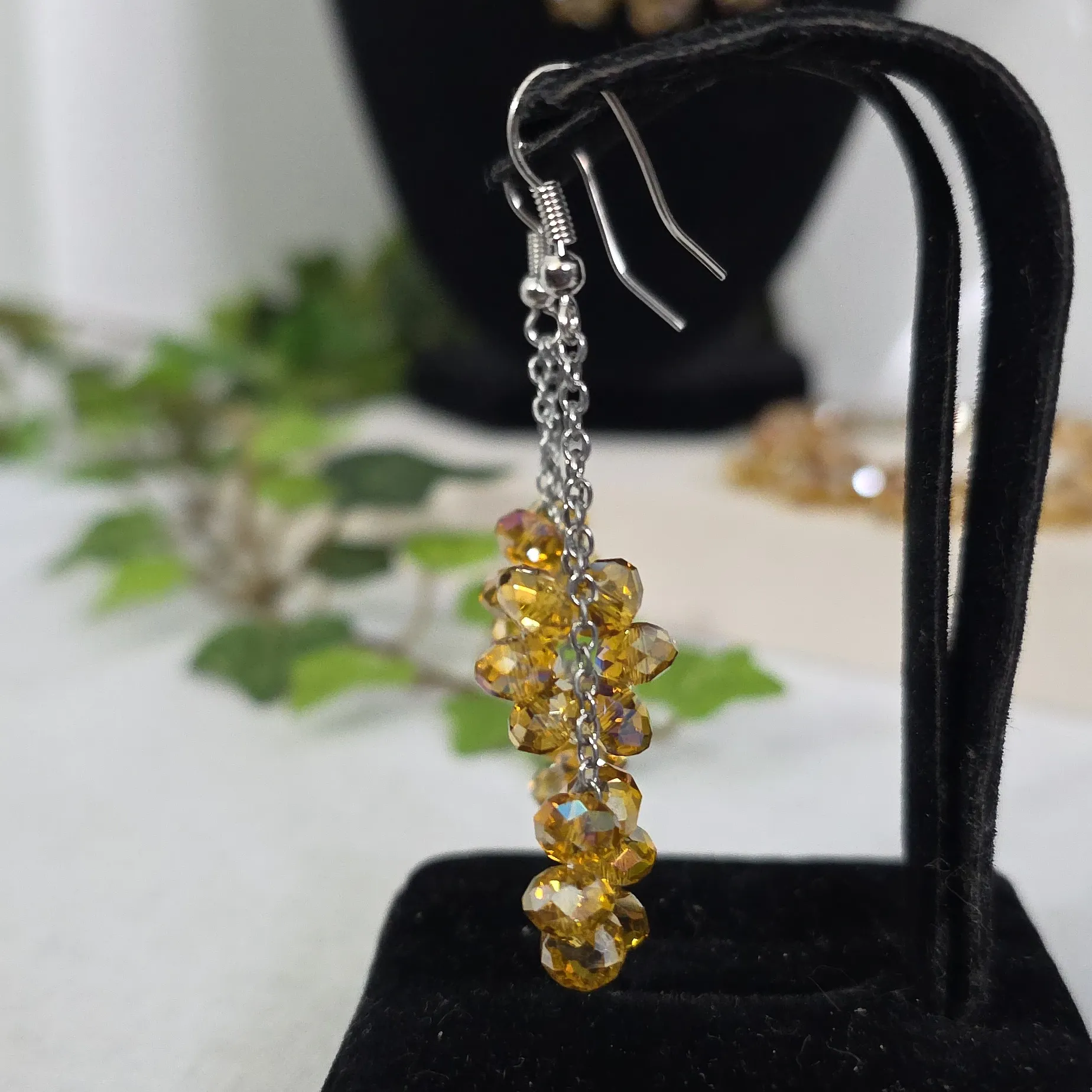 Champagne AB Crystal Bead Necklace Bracelet Earrings Set - Image 11