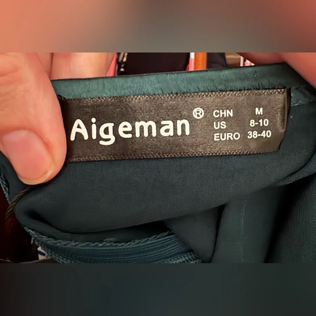 Aigeman Satin Forest Green Fitted Mini Dress Size Medium - Image 5