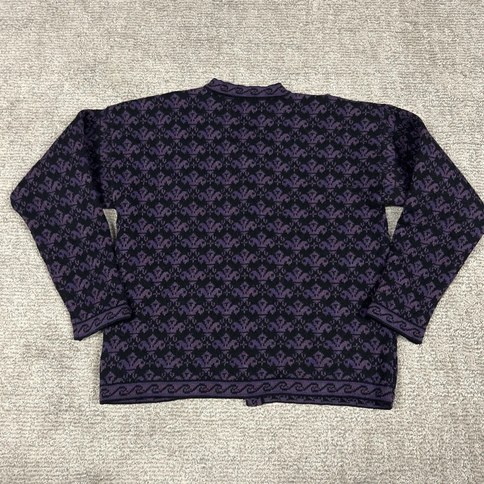 Cherry Lewis Sweater Womens Medium Purple Wool Floral Tapestry Cardigan England - Image 5