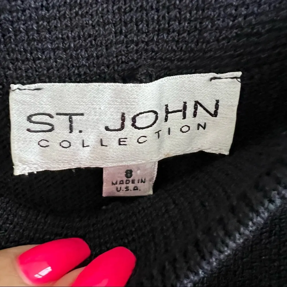 St. John Collection Navy Blue Wide Leg Crop Santana Knit Pants 8 - Image 2