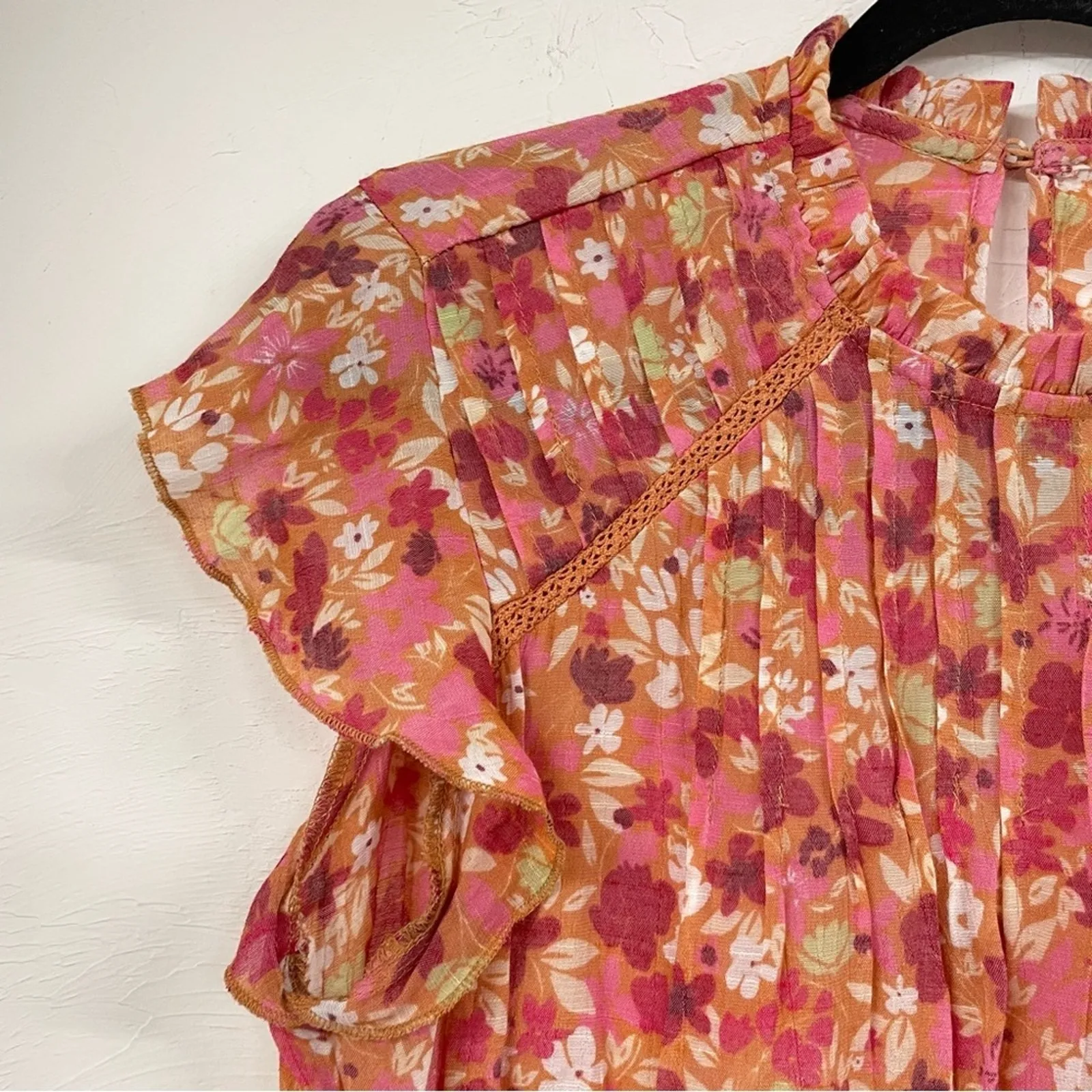 Nanette Lapore Orange Pink Ditsy Floral Ruffled Blouse Womens M Coquette Girly - Image 10