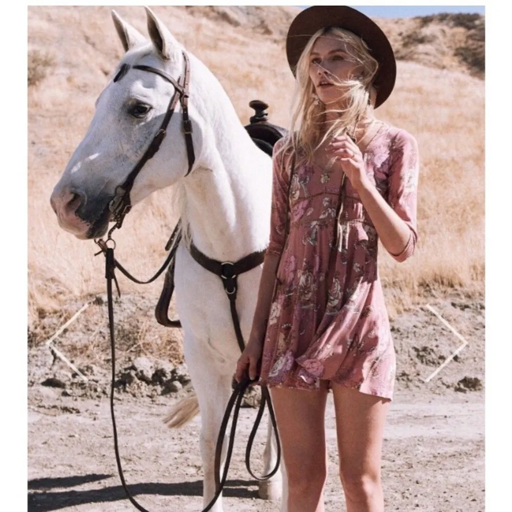 SPELL AND THE GYPSY Rosa 90s Mini Dress Size Small Pink‎ NEW Floral Whimsical Pink - Image 4